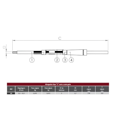 Alargador Expansivo Tipo L com Guia 9.5 a 10.3mm A4 ADES-7689c53b-b381-4880-81f9-0cd7e3ddbac3