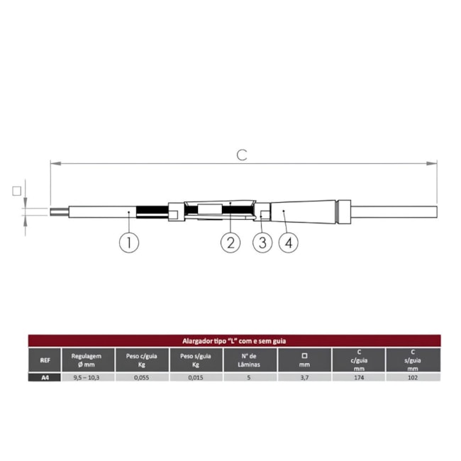 Alargador Expansivo Tipo L com Guia 9.5 a 10.3mm A4 ADES-5c658775-57bf-4d99-b16c-ac8e8aab8e7c