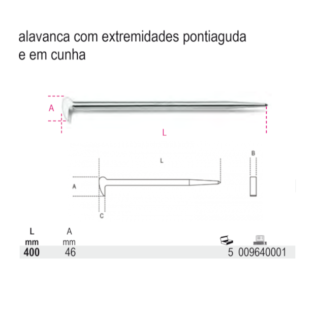 Alavanca para Mecânico Pontiaguda com Cunha 400mm 9640001 BETA-f456ecb1-743f-46e7-96ee-e649d045abf7