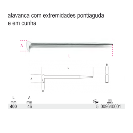 Alavanca para Mecânico Pontiaguda com Cunha 400mm 9640001 BETA-947ac462-add4-4f71-94fe-d610a7afff2f