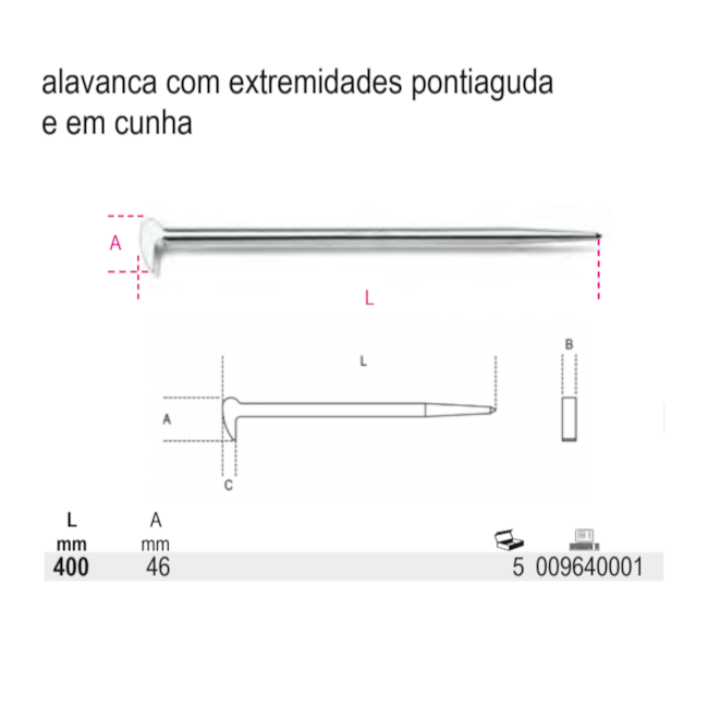 Alavanca para Mecânico Pontiaguda com Cunha 400mm 9640001 BETA-4d872abe-09cc-494c-9d5e-ddd7bab134ea
