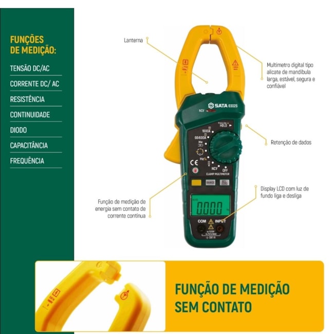 Alicate Amperímetro Digital 1000A (DC/AC) CAT III 1000V ST03026 SATA-938865b2-c78b-41a4-81e1-47794f876e68