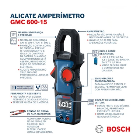 Alicate Amperímetro Digital 600A (AC/DC) CAT III 600V CAT IV 300V GMC 600-15 BOSCH-8e5d6378-ae03-4d7f-b6a5-e0744188297e