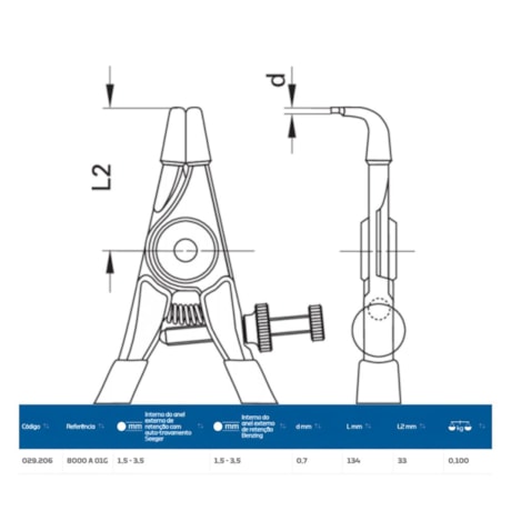 Alicate Anel Externo Bico Curvo com Regulagem 5'' 8000-A01G GEDORE