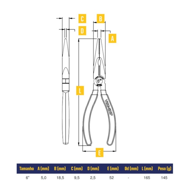 Alicate Bico Meia Cana 6