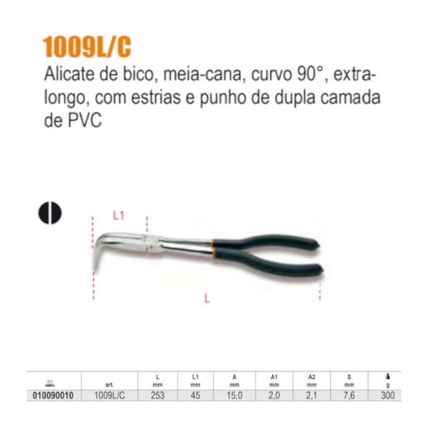 Alicate de Bico Meia Cana Extra-Longo e Curvo 10