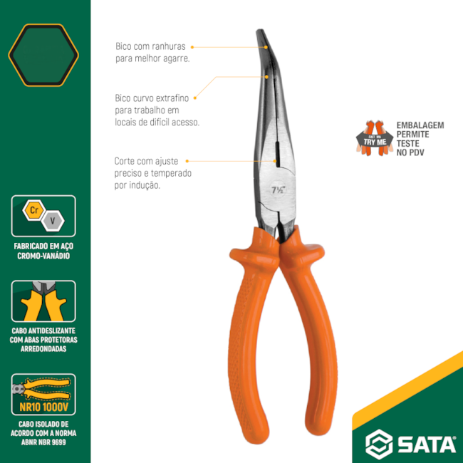 Alicate Meia Cana Longo Curvo 7.1/2