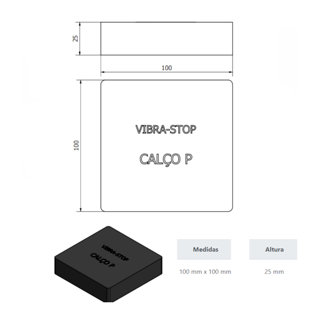 Amortecedor Calço P 700KG 100x100x25MM VIBRASTOP-070c82a6-9f21-46e0-9113-b06d63a64637