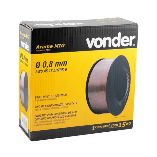 Arame MIG Sólido ER70S-6 Aço 0,80mm Bobina de 15kg 7436008015 VONDER-7fa1f917-9dc5-4be3-8dea-90c9952f93cc