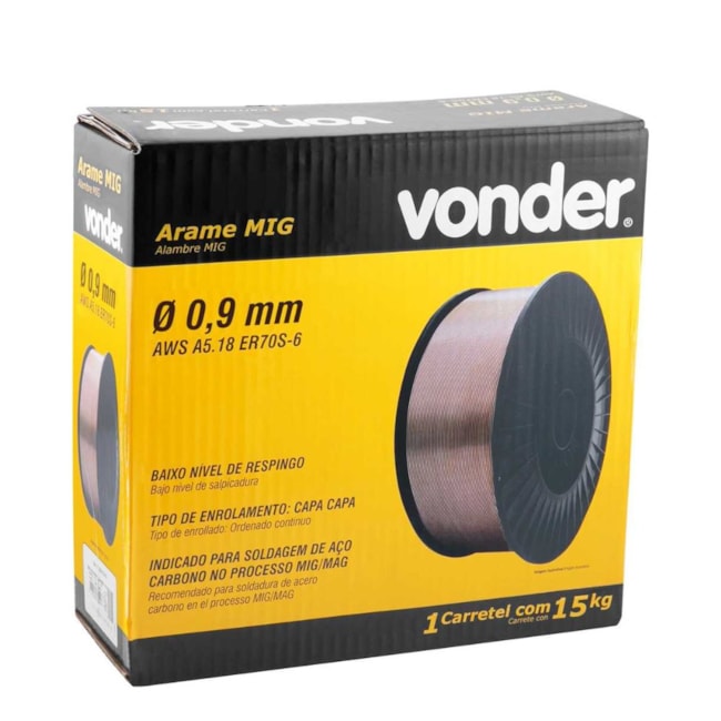 Arame MIG Sólido ER70S-6 Aço 0,90mm Bobina de 15kg 7436009015 VONDER-eef40f00-a41f-4bc0-a23a-f2173870a9d1