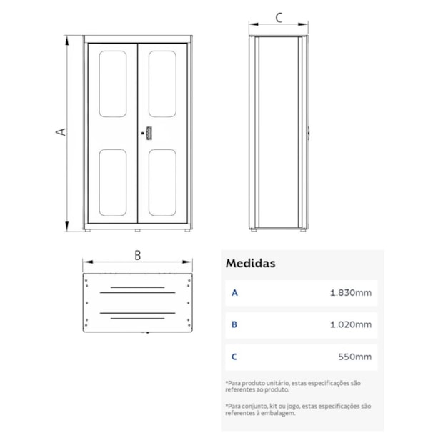 Armário para Ferramentas com 2 Portas e 5 Gavetas Visor Acrílico Cinza 44955/423 TRAMONTINA PRO-1ff0a119-3354-4c5d-b57a-87f33009e496