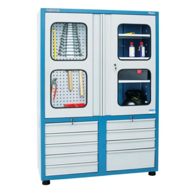 Armário para Ferramentas com 9 Gavetas 3 Bandejas Chapa Perfurada e 2 Portas de Vidro AM-69 MARCON-488c66e1-77b5-47b6-a3b6-9311f947624a