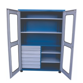 Armário para Ferramentas de 5 Prateleiras e 7 Gavetas 2 Portas Visor de Vidro 1200x500x1680 Azul ARM257-PV FERCAR
