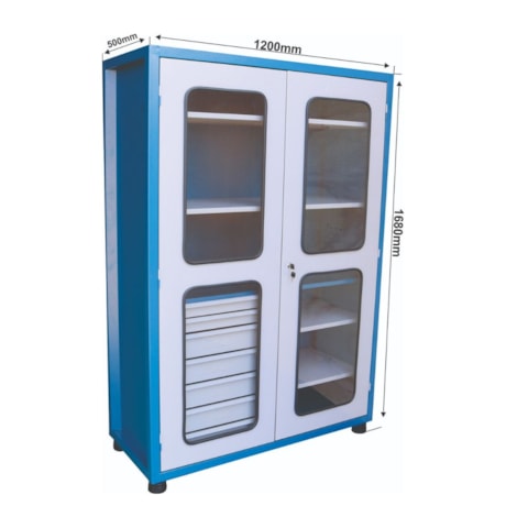 Armário para Ferramentas de 5 Prateleiras e 7 Gavetas 2 Portas Visor de Vidro 1200x500x1680 Azul ARM257-PV FERCAR-1edcef46-ff63-444b-9fde-27b1cef316a2