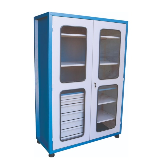 Armário para Ferramentas de 5 Prateleiras e 7 Gavetas 2 Portas Visor de Vidro 1200x500x1680 Azul ARM257-PV FERCAR-48b64e77-6ad1-407f-a700-6c006a82232b