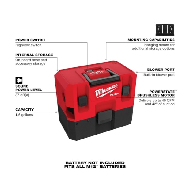 Aspirador de Pó e Líquido 6 Litros 18V sem Bateria e Carregador BRUSHLESS 0960-20 MILWAUKEE-45b23483-1ba1-4841-b239-9fab63df457d