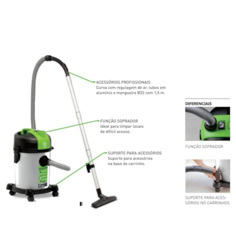 Aspirador de Pó e Líquidos 18 Litros 1200W ECOCLEAN LITE IPC-a6c139dc-a773-40db-816e-fe526e8aba41