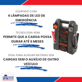 Auxiliar de Partida Arrancador 12V 500Ah Carregador Bivolt com Maleta JS500S-BR BLACK DECKER