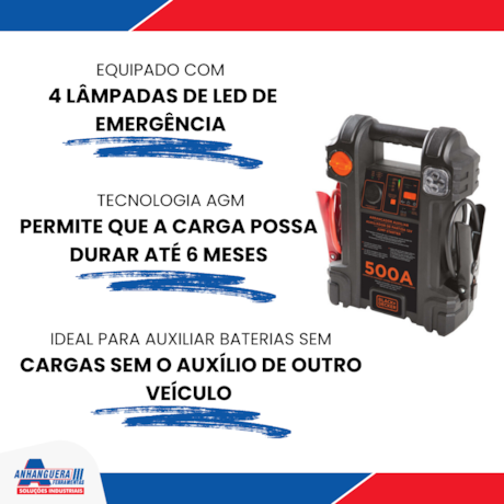 Auxiliar de Partida Arrancador 12V 500Ah Carregador Bivolt com Maleta JS500S-BR BLACK DECKER