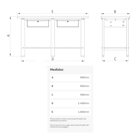 Bancada Aberta com 2 gavetas Tampo em Madeira Cinza 44954440 TRAMONTINA PRO-07e8f278-d20a-4d7f-8fee-2e2f4dfeca02