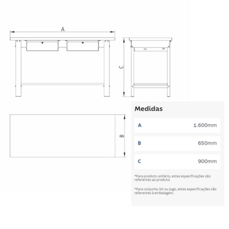 Bancada Aberta com 2 Gavetas Tampo Metálico Azul 44954245 TRAMONTINA PRO-26eae61a-50dc-47e1-98e3-04a172896664