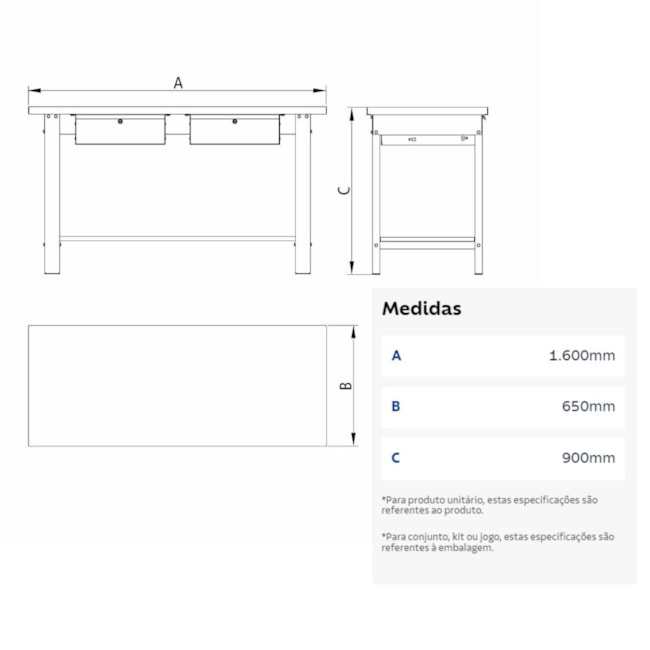 Bancada Aberta com 2 Gavetas Tampo Metálico Azul 44954245 TRAMONTINA PRO-532a51f3-6a32-4653-b169-2371fea8f201