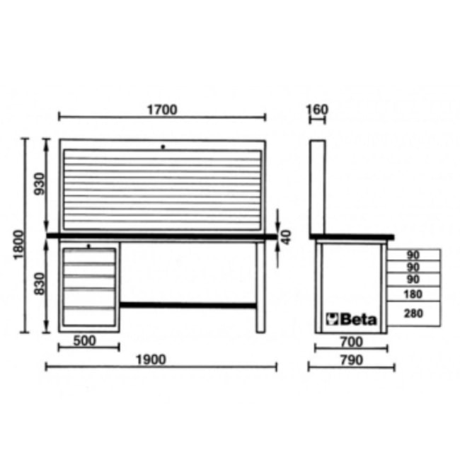 Bancada com Painel Persiana e 5 Gavetas Cinza C57S A BETA-cf1603c0-86f1-456f-b61c-0f6df3b0c0a1