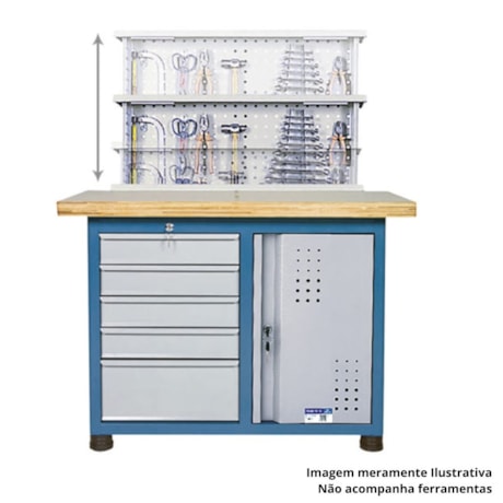 Bancada de 5 Gavetas e 1 Porta com Tampo Madeira e Painel Desmontado 2004 MARCON-26e17a4c-6ad4-47ba-a33d-eaeaa759374b