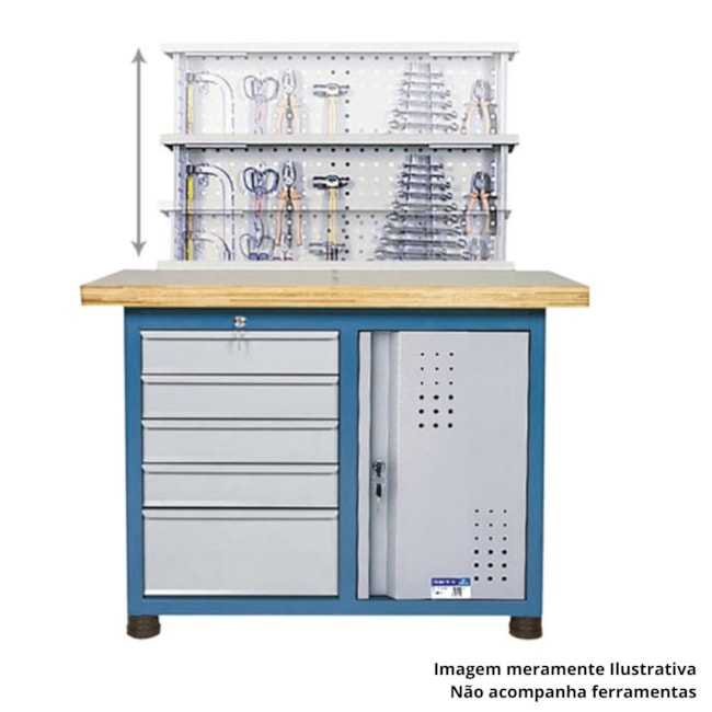 Bancada de 5 Gavetas e 1 Porta com Tampo Madeira e Painel Desmontado 2004 MARCON-5219762b-c687-47a6-8c00-dd16a24dc699
