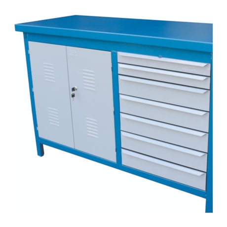 Bancada Fechada com 7 Gavetas Tampo em Aço Azul 1271 157AF FERCAR-f358747f-2453-4d18-bc77-d1b9f68a5540