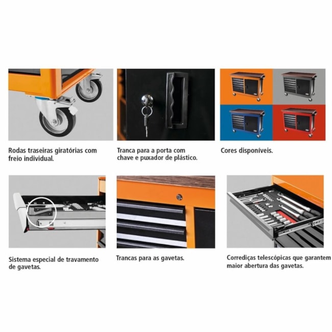 Bancada Móvel com 11 Gavetas Tampo de Madeira Cinza 44959402 TRAMONTINA PRO-fd6018b2-616a-442e-b18d-e342bb32f6e5