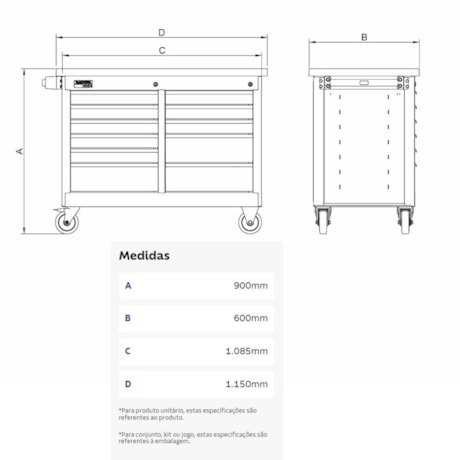 Bancada Móvel com 11 Gavetas Tampo de Madeira Cinza 44959402 TRAMONTINA PRO-35ecab4a-5bd5-4b77-a846-43e33e8eef94