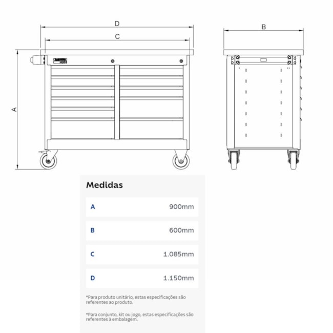 Bancada Móvel com 11 Gavetas Tampo de Madeira Cinza 44959402 TRAMONTINA PRO-27dd7b1d-4596-4a11-9a3c-50e1b3450b52