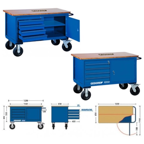 Bancada Móvel com 4 Gavetas e 1 Porta Fechado 63340 GEDORE-113c0e0c-3a3e-4950-abcb-546ce1339b3a
