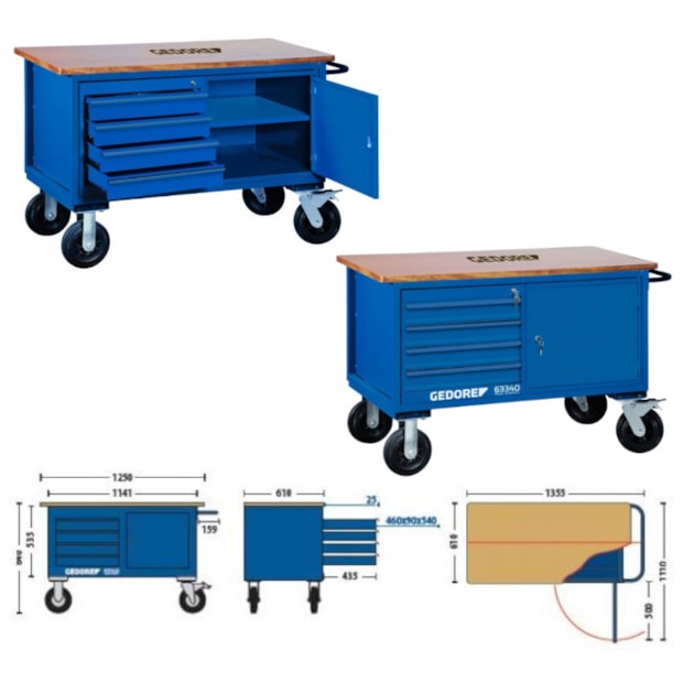 Bancada Móvel com 4 Gavetas e 1 Porta Fechado 63340 GEDORE-0dbc2efd-fb85-40a9-bb0f-fec5cba7e400