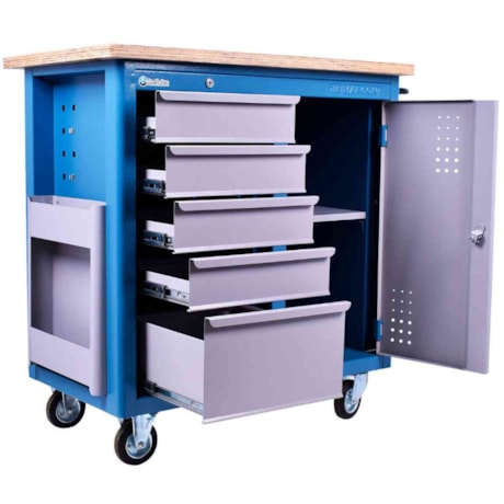 Bancada Móvel com 5 Gavetas e Tampo de Madeira CR-25 MARCON-04692d2e-bf98-49a6-a731-62675135f63c