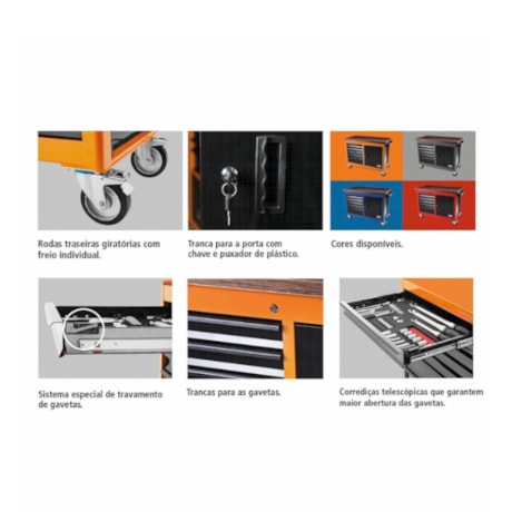 Bancada Móvel com 6 Gavetas e 1 Porta Vermelho 44959/301 TRAMONTINA PRO-779aa89a-6a26-4474-bf53-b2db13027a27