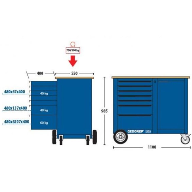 Bancada Móvel com 7 Gavetas 1 Porta e Painel Retrátil com Ganchos BR 1504 LH GEDORE-f11be68e-c3ae-4866-9a0f-b6eec3a1a7e6