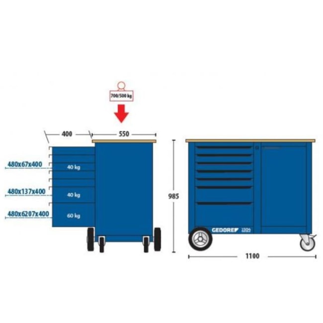 Bancada Móvel de 7 Gavetas com 1 Porta e Painel Retrátil BR 1504 L GEDORE-3a0448c7-a040-4b40-acbe-7a39c0e43249