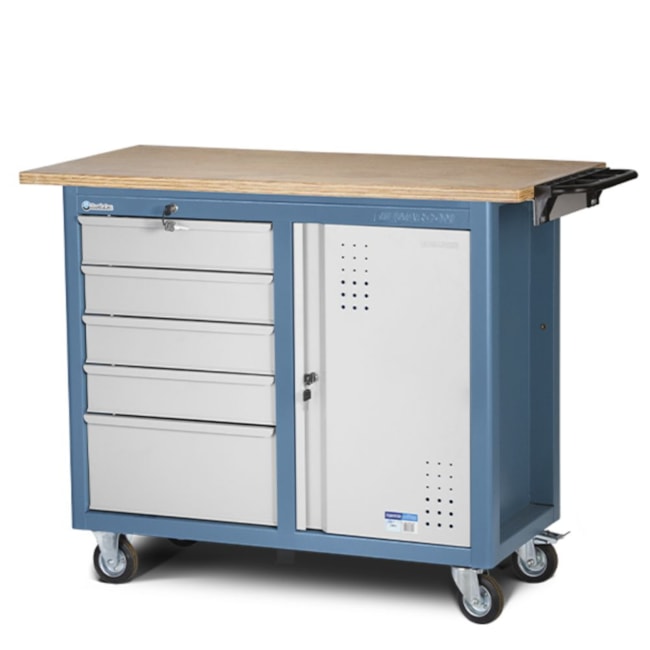 Bancada Móvel Tampo de Madeira sem Painel Desmontada com 5 Gavetas e 1 Porta 2005 MARCON-30aba11a-5b13-42dc-9781-59ed20f27400
