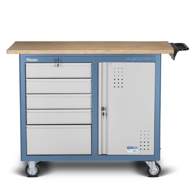 Bancada Móvel Tampo de Madeira sem Painel Desmontada com 5 Gavetas e 1 Porta 2005 MARCON-de401f8b-d526-4dce-ab4d-17d576325317