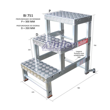 Banqueta Industrial em Alumínio com 3 Degraus BI-751 ALULEV -1c02625b-ed56-4c76-9ebb-602393bbd1d7