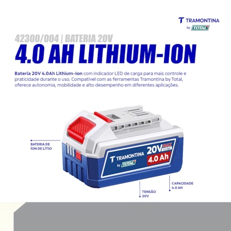 Bateria 20V 4.0Ah LI-ION 42300/004 TRAMONTINA MASTER-b004ae25-34eb-4a4d-9ba4-4298cdd51661