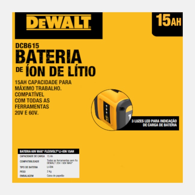 Bateria 20V/60V 15.0AH Intercambiável FLEXVOLT MAX Li-Ion DCB615 DEWALT-8c65db68-af2a-4c57-aba6-efc342ea3d02
