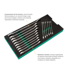 Berço EVA com Jogo de Chaves Combinada com Catraca 5.5 a 21mm 16 Peças ST09012G SATA