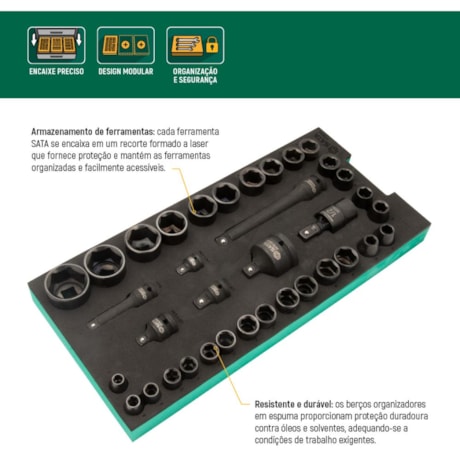 Berço EVA com Jogo de Soquete Sextavado de Impacto 3/8