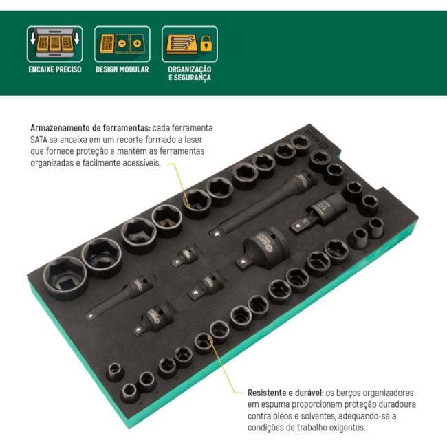 Berço EVA com Jogo de Soquete Sextavado de Impacto 3/8