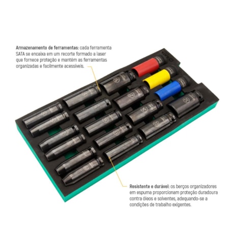 Berço EVA com Jogo de Soquetes de Impacto Sextavado Longo 1/2