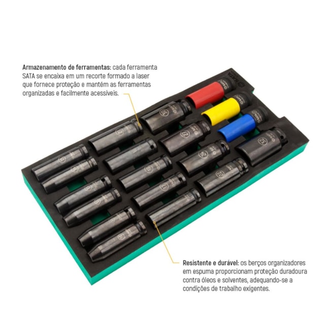 Berço EVA com Jogo de Soquetes de Impacto Sextavado Longo 1/2