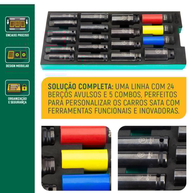 Berço EVA com Jogo de Soquetes de Impacto Sextavado Longo 1/2